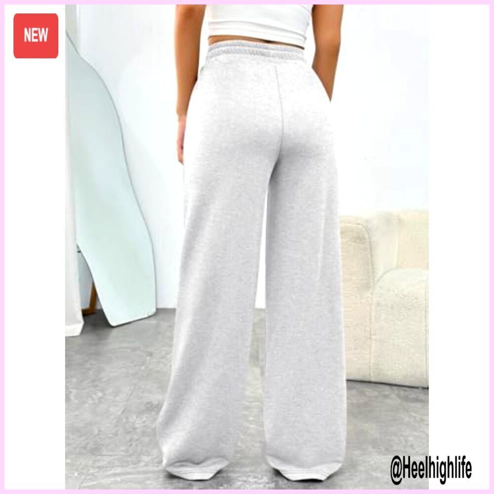 Wide Leg Sweatpants High Rise Barrel Lounge Track Pants Comfy Joggers - Picture 4 of 6
